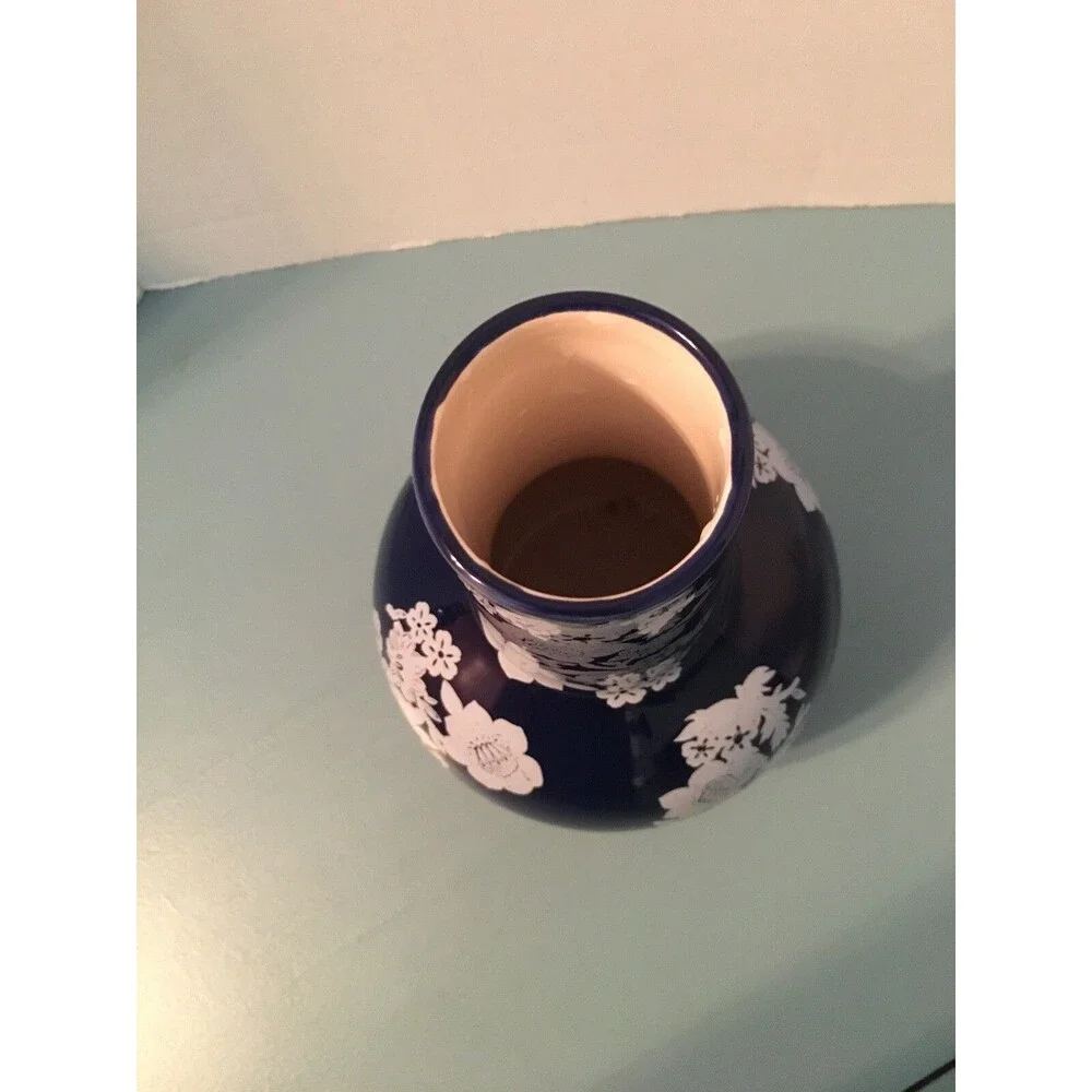 Avon Seaside Garden Collection Cobalt Blue Floral Design Porcelain Vase 8.5